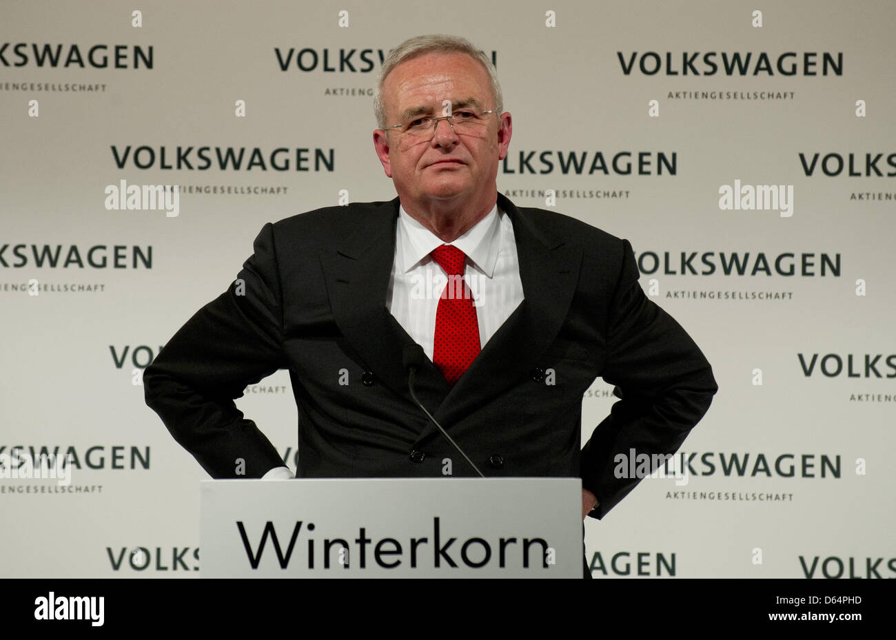 Volkswagen CEO Martin Winterkorn speaks at a press conference of German car manufacturer Volkswagen about structural and personnel changes in Stuttgart, Germany, 02 June 2012.  Photo: MARIJAN MURAT Stock Photo