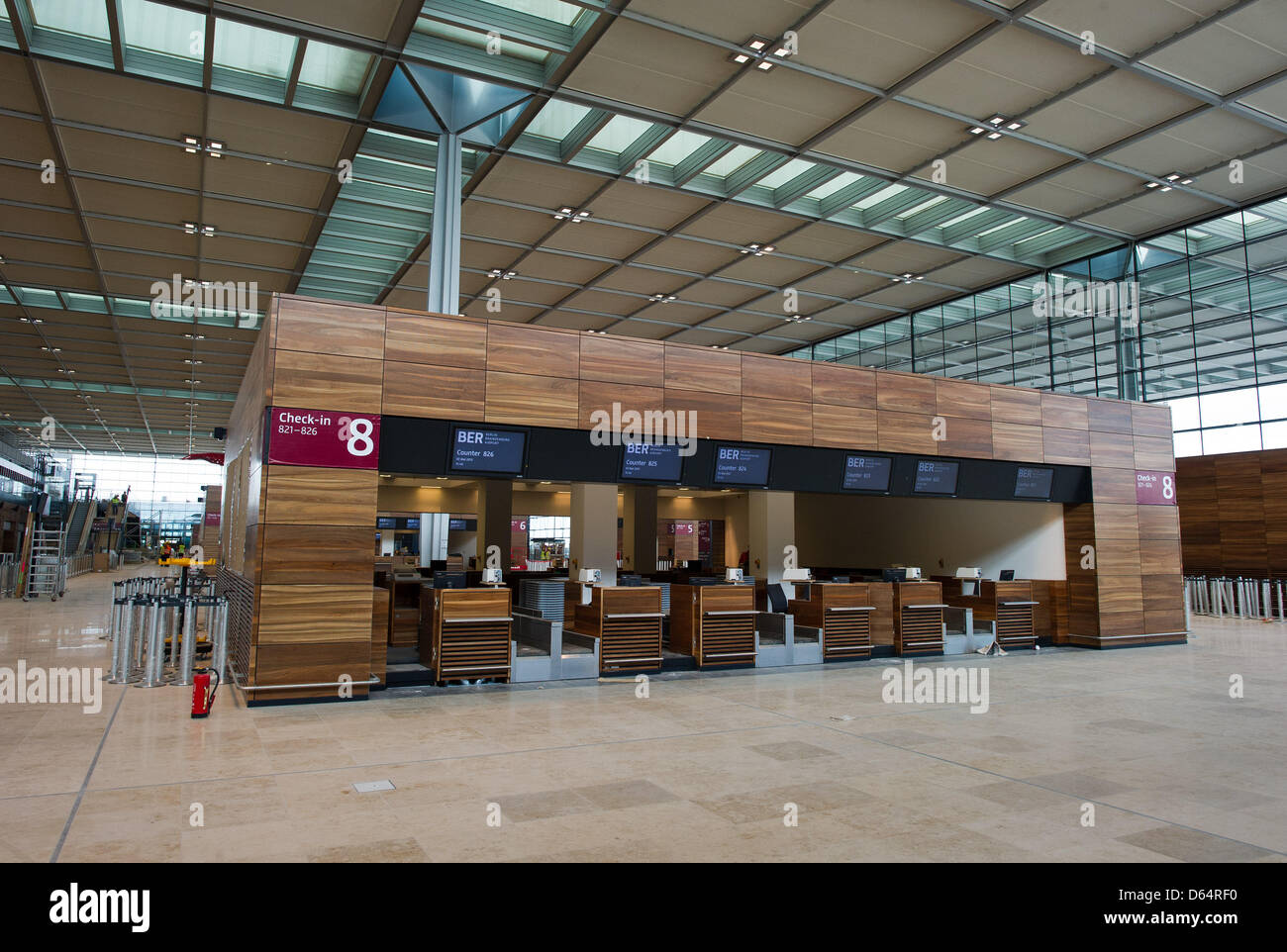 Check-in desks of a terminal of the new capital city airport Berlin