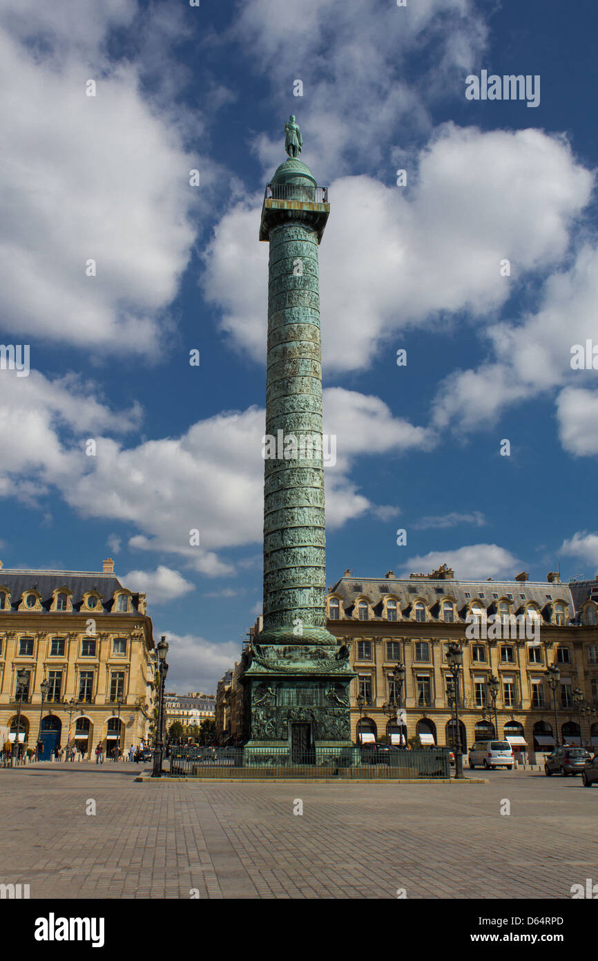 Vendome column with Napoleon statue in Paris Stock Photo