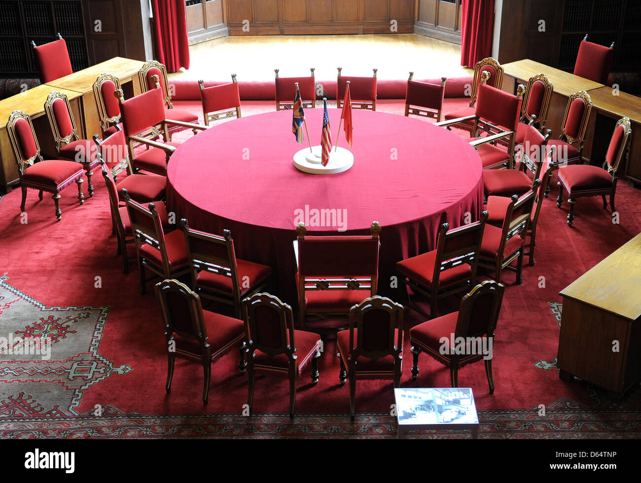 A historic conference room is on display at the permanent exposition on