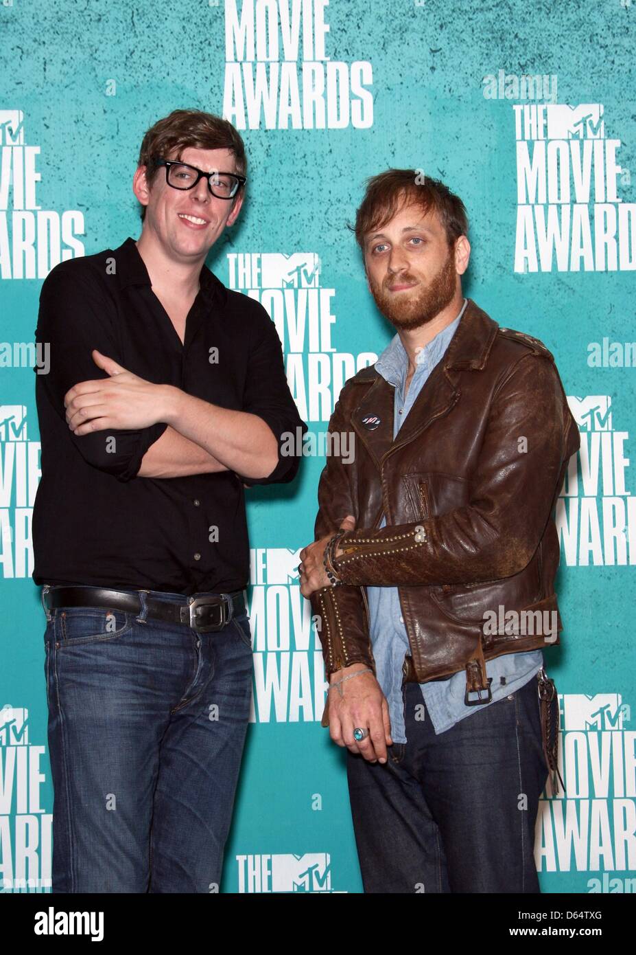 Musicians Patrick Carney (L) and Dan Auerbach of US rock band The