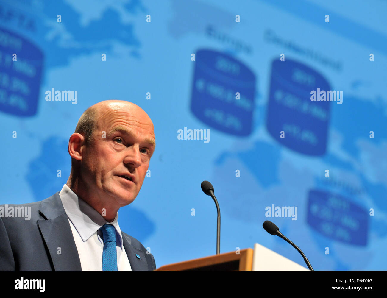 Chief financial officer of optoelectronics group Jenoptik AG Ruediger Andreas Guenther speaks at the company's annual general meeting in Weimar, Germany, 06 June 2012. Jenoptik AG from Jena generated record profits of 34 million euro in 2011. The board expects a sound development of the company this year. The shareholders will decide about a dividend as a new supervisory board and  Stock Photo