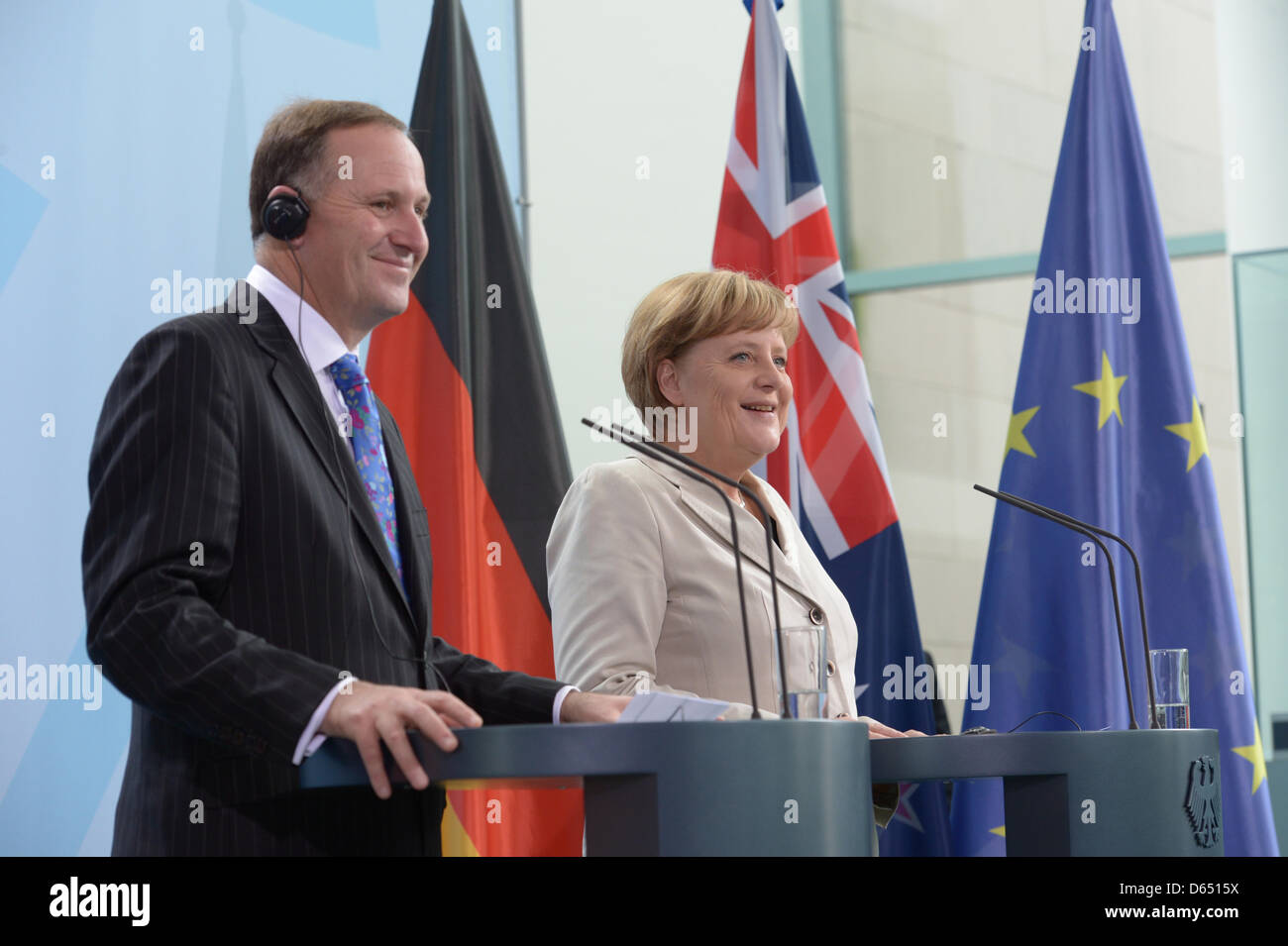 German Chancellor Angela Merkel and New Zealand's Prime Minister John ...