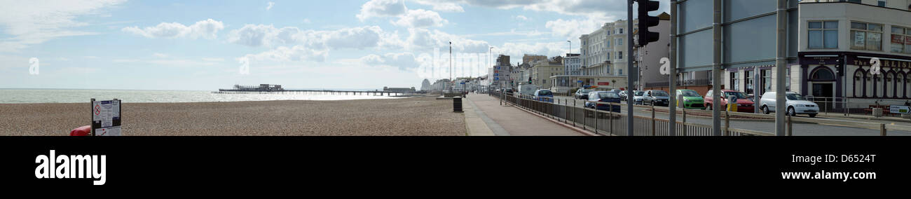 hastings seafront burnt down pier traffic sea view Stock Photo