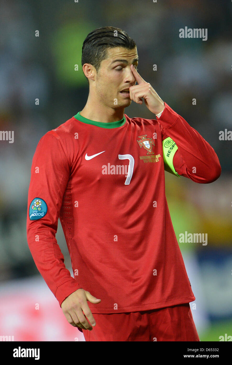 Portugal's Cristiano Ronaldo reacts during UEFA EURO 2012 group B ...