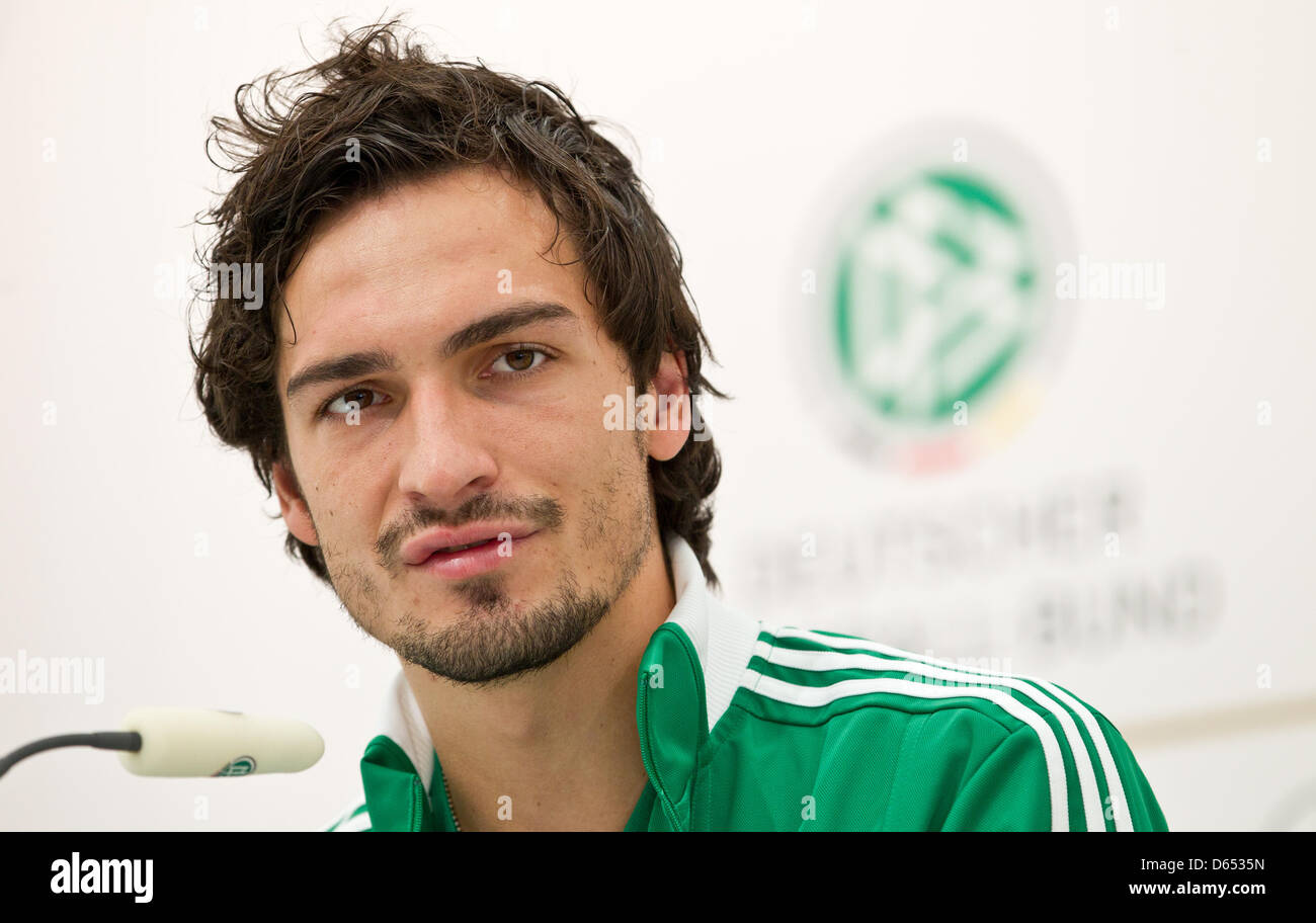 Germany's Mats Hummels attends a press conference of the German