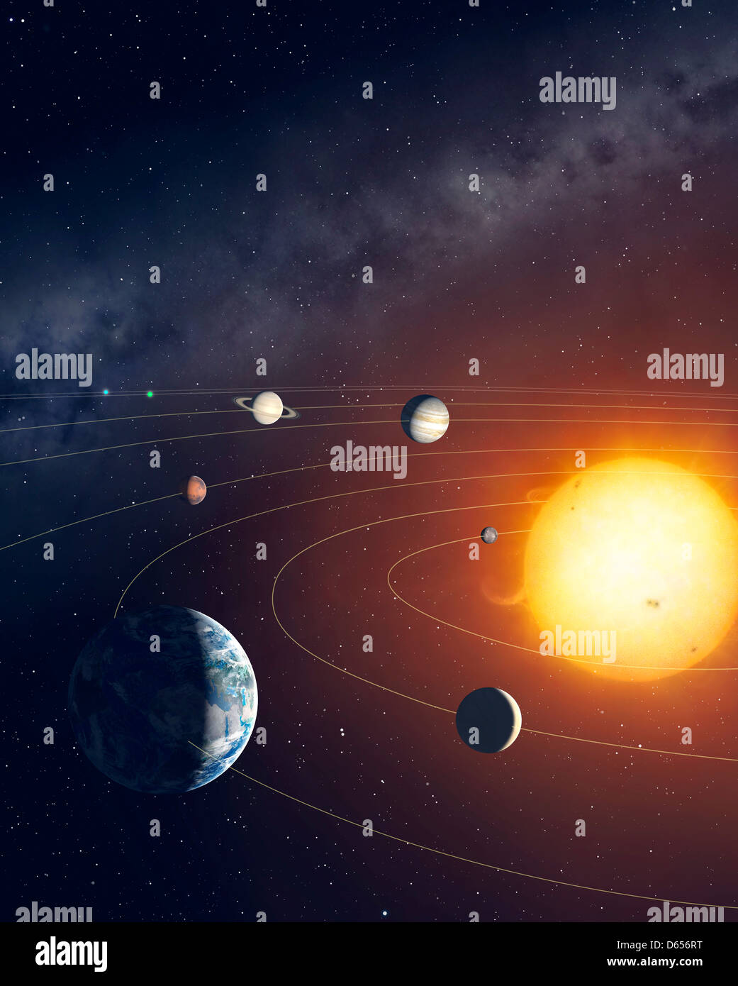 Orbits of planets in the Solar System Stock Photo