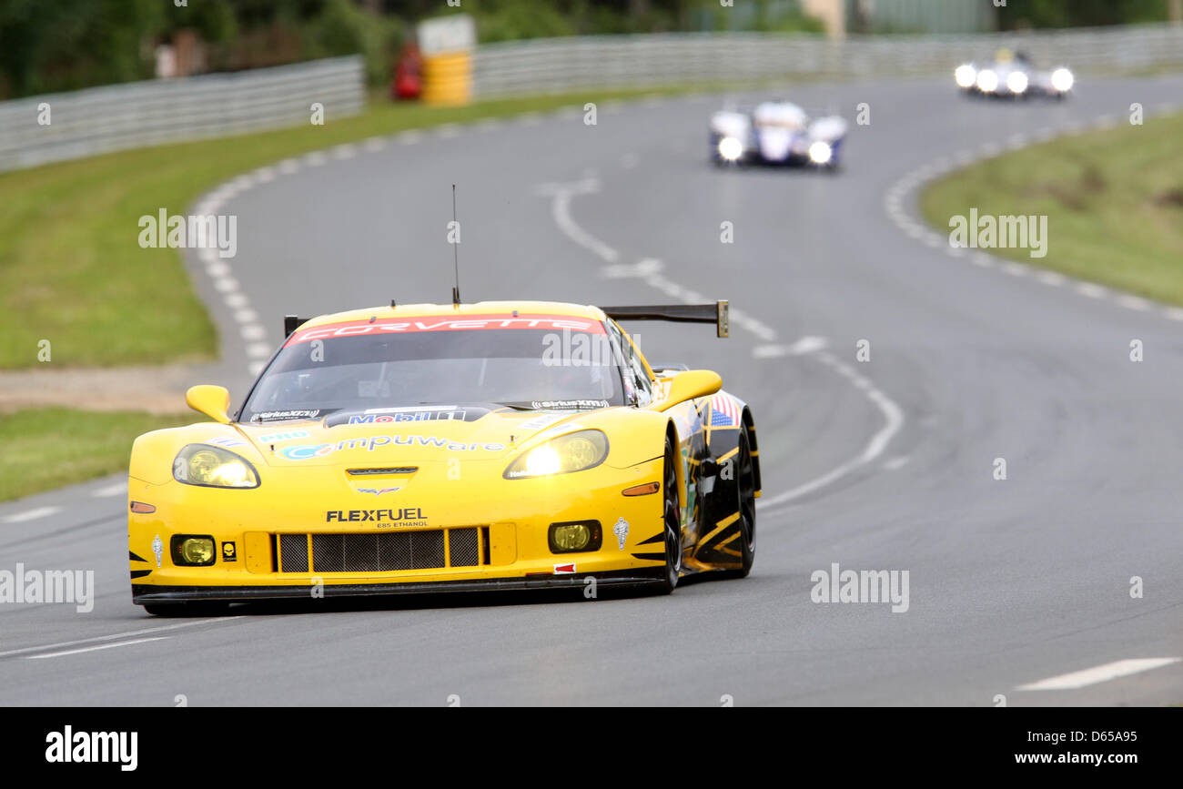 The LM GTE Pro class Corvette C6 ZR1 of Corvette Racing with drivers Antonio Garcia, Jan Magnussen and Jordan Taylor in action during the qualifying for the 80th 24 Hours Race of Le Mans on the Circuit de la Sarthe in Le Mans, France 14 June 2012. Photo: Florian Schuh dpa Stock Photo