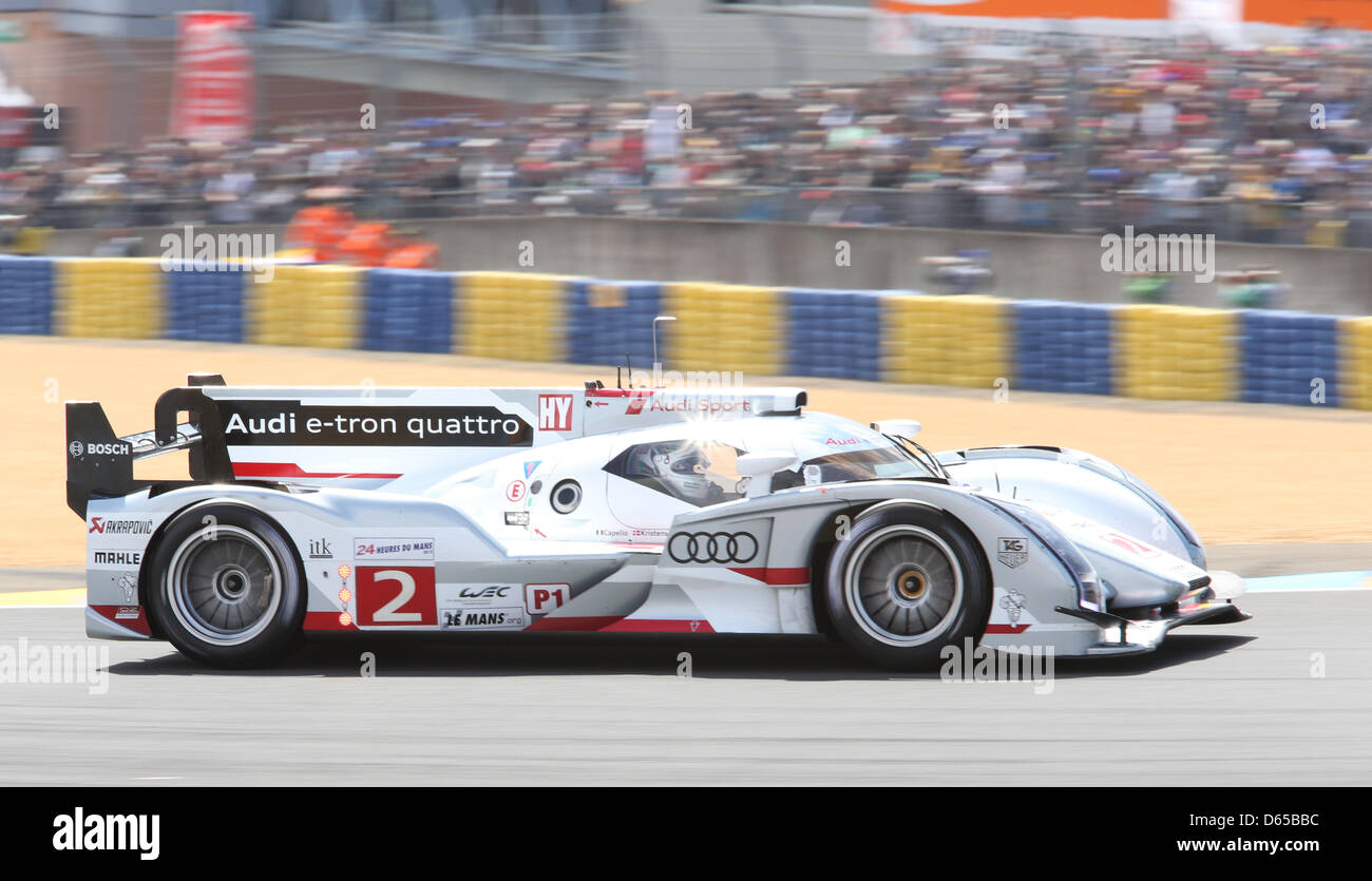 The LMP1 class Audi R18 e-tron quattro hybrid of Audi Sport Team Joest ...