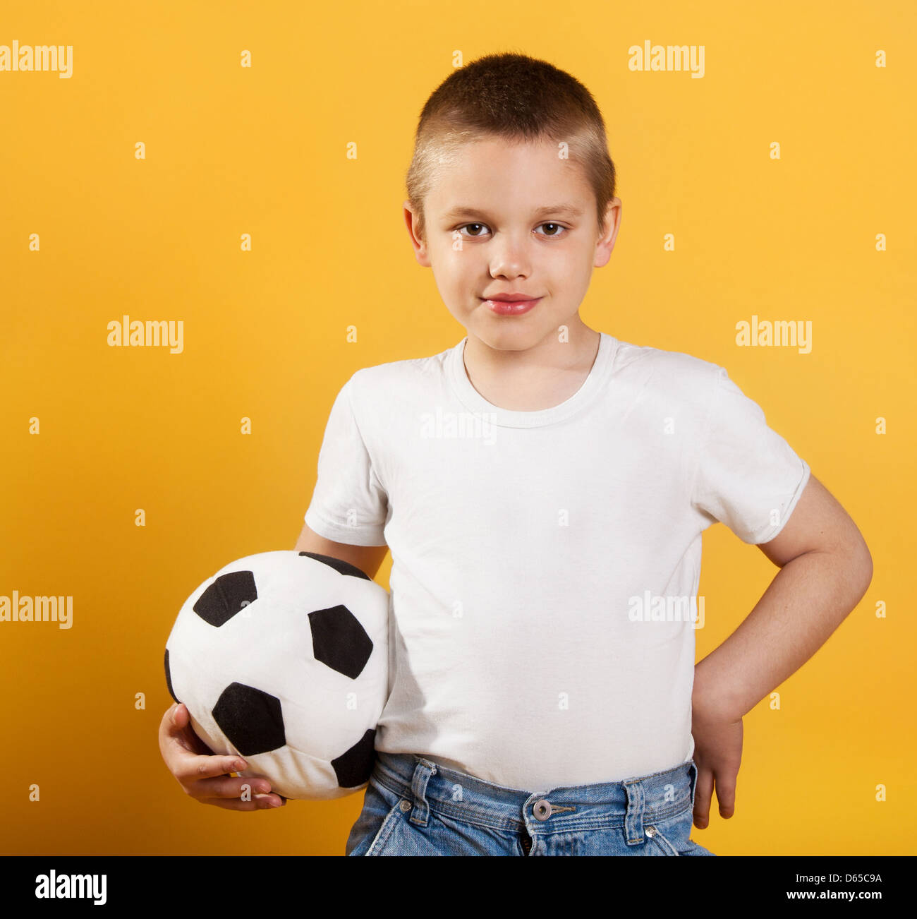 Portrait of a little football fan boy Stock Photo Alamy