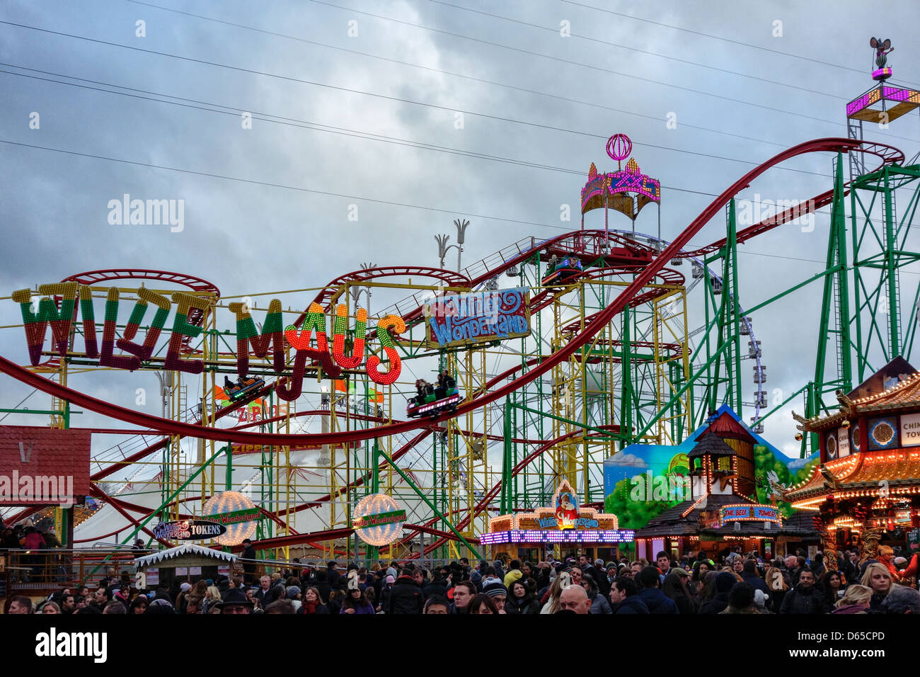 Roller coaster ride at Winter Wonderland Hyde Park Stock Photo Alamy