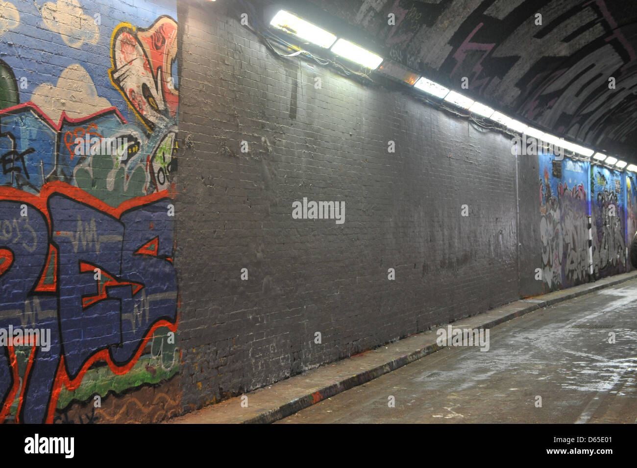 Leake Street, London, UK. 12th April 2013. The 'Burn in Hell Maggie' graffiti has been painted over by British Rail as it was deemed to cause offence, which is against their guidelines for the graffiti on Leake Street. Credit: Matthew Chattle / Alamy Live News Stock Photo