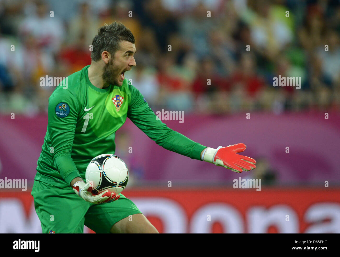 Croatia's goalkeeper Stipe Pletikosa gestures during UEFA EURO 2012 group C soccer match Croatia vs Spain at Arena Gdansk in Gdansk, Poland, 18 June 2012. Photo: Marcus Brandt dpa (Please refer to chapters 7 and 8 of http://dpaq.de/Ziovh for UEFA Euro 2012 Terms & Conditions)  +++(c) dpa - Bildfunk+++ Stock Photo