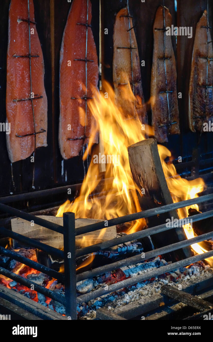 Flame grilled salmon Stock Photo Alamy