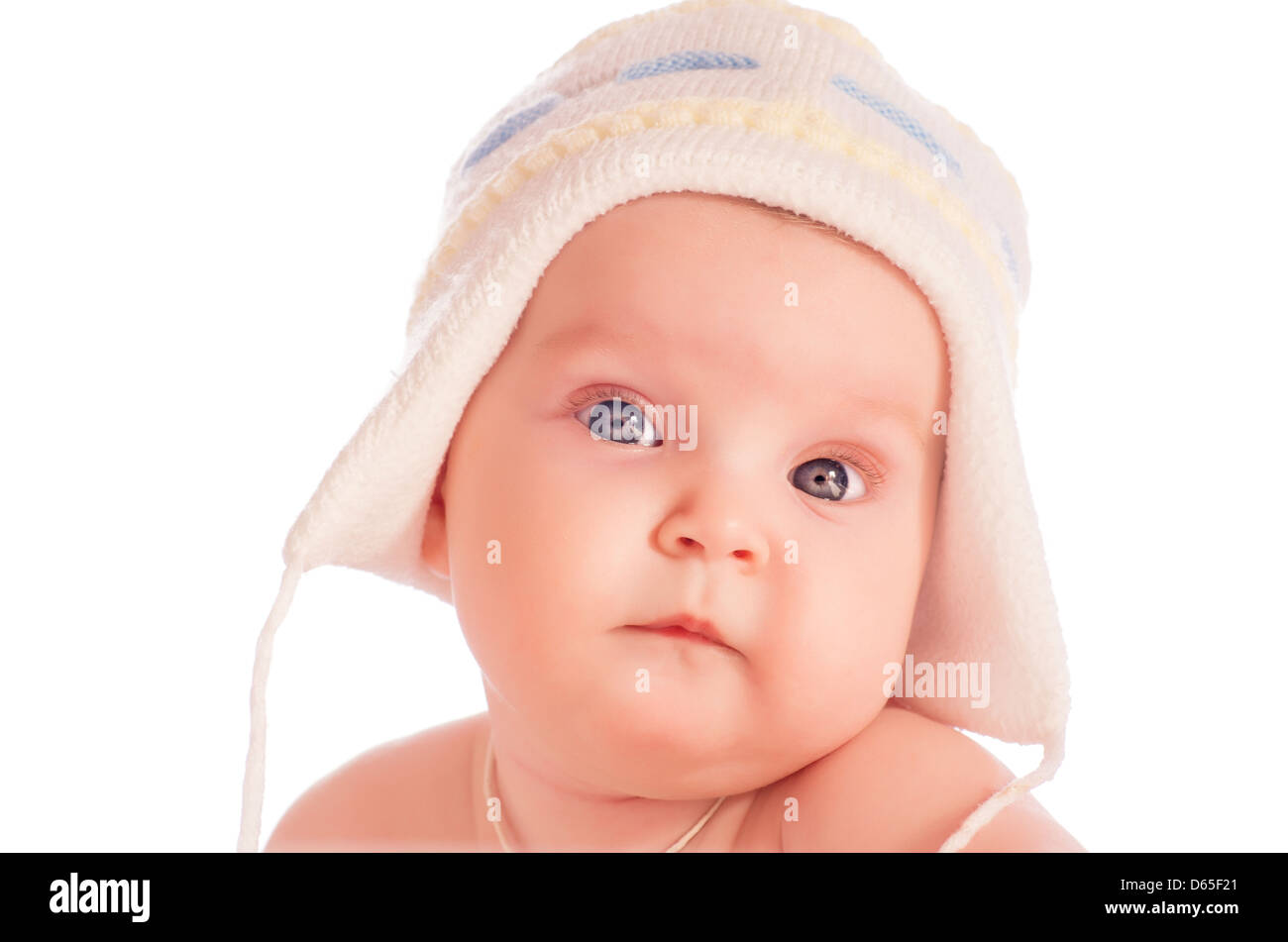 Little baby wearing warm wool hat Stock Photo Alamy