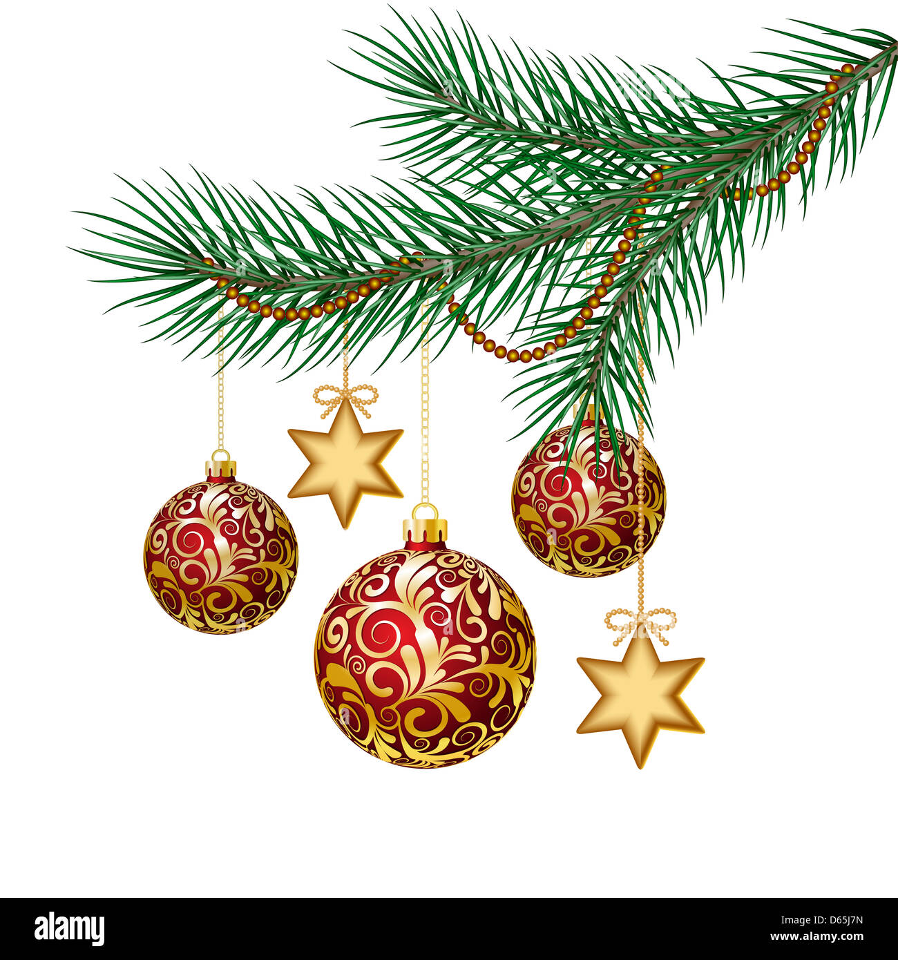 Red christmas balls on green spruce branch Stock Photo - Alamy
