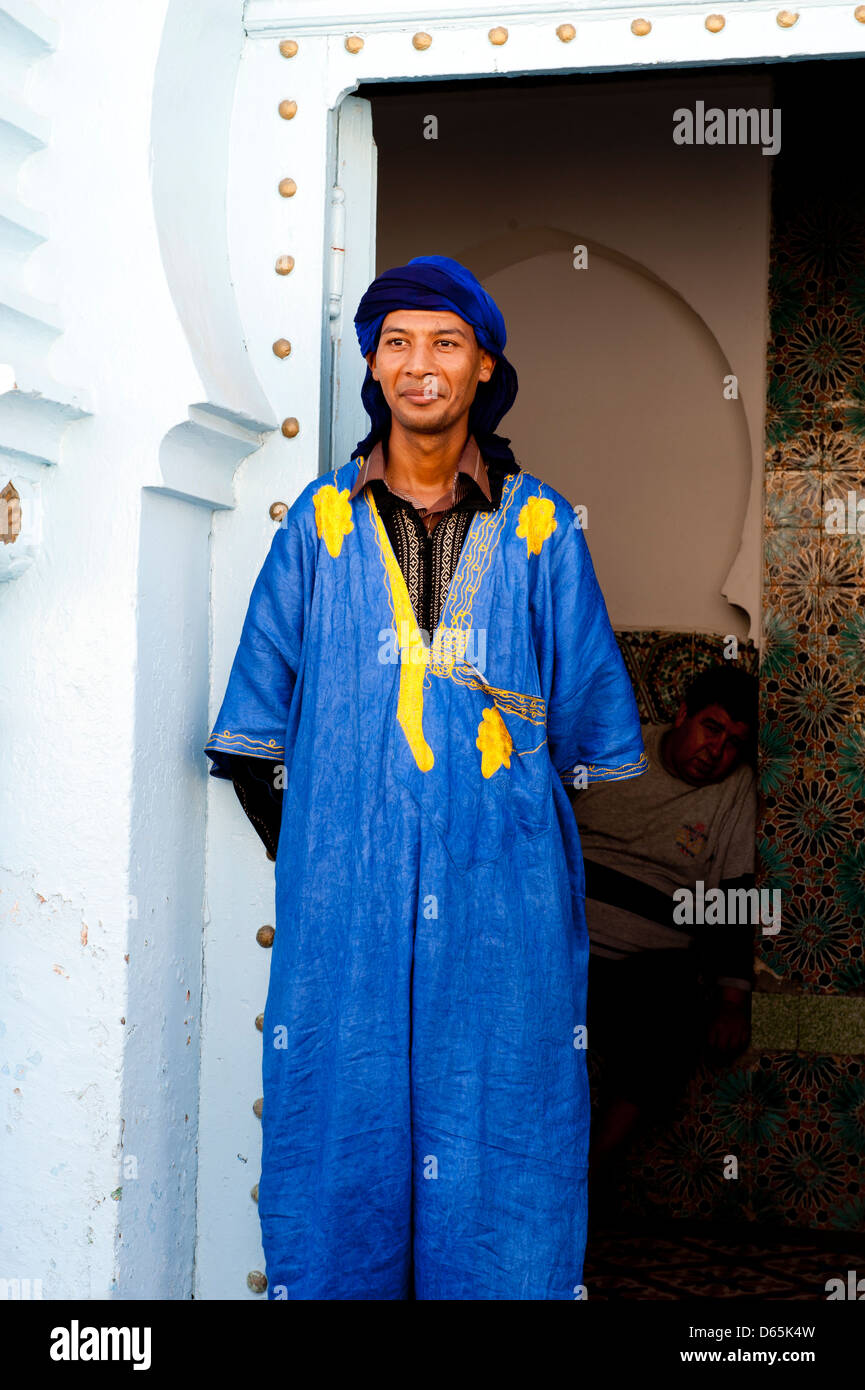 Beduin man, hammam entrance, Oujda, Oriental Region, Morocco, Africa