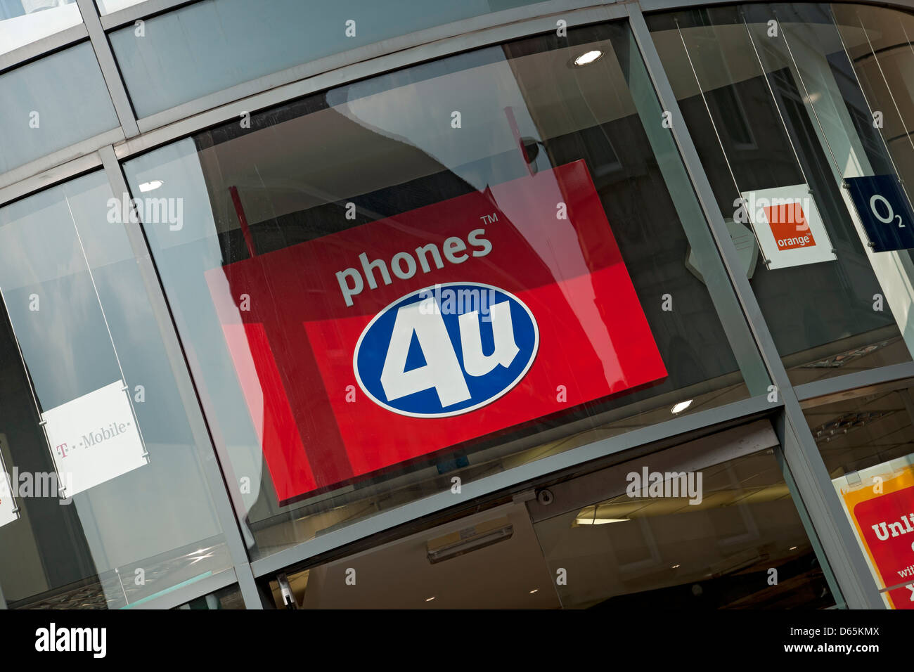 Close up of Phones 4u shop store sign York North Yorkshire England UK United Kingdom GB Great Britain Stock Photo