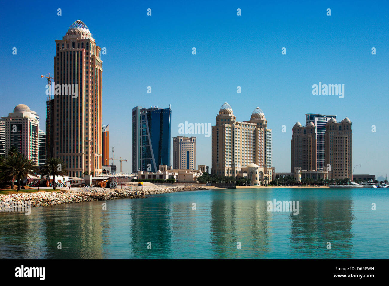 Numerous new hotels are springing up in the West Bay area of Doha, Qatar Stock Photo