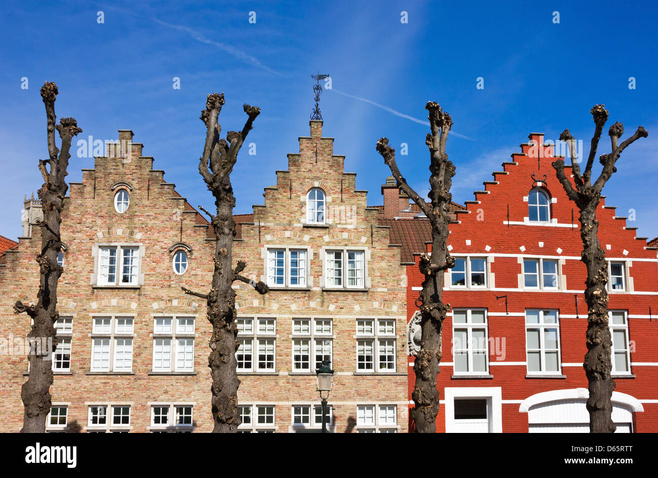 Traditional belgium old houses facades on Simon Stevin Square in Bruges