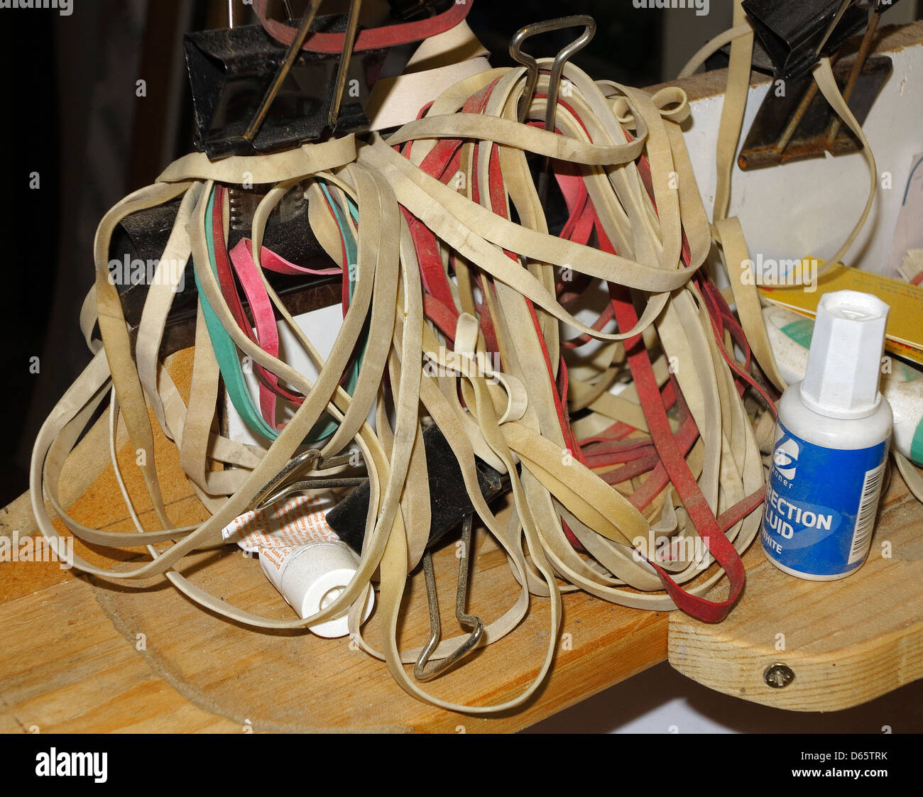 Rubber bands waiting use in workshop Stock Photo