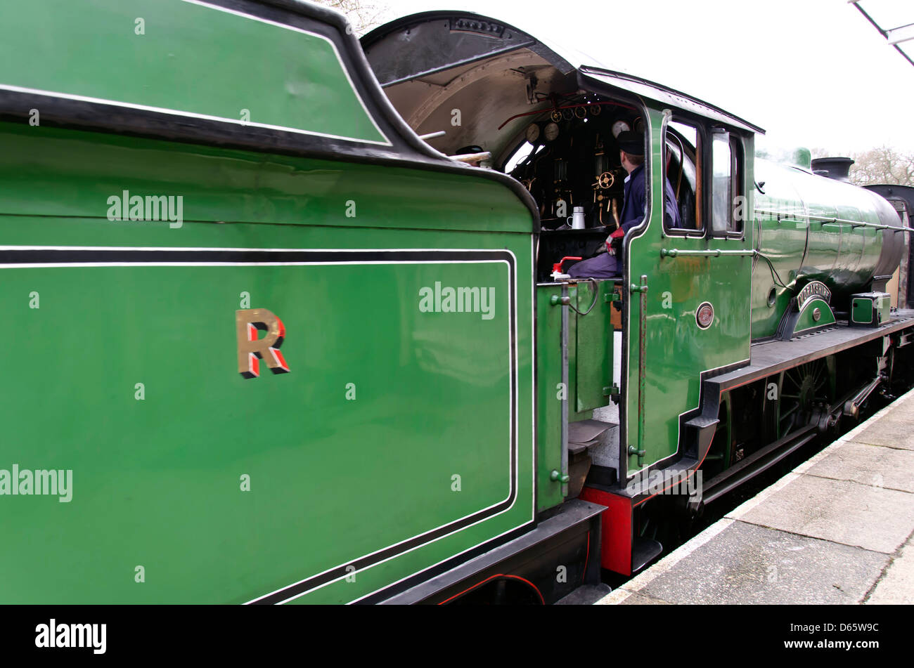 The Steam locomotive 'Morayshire' at Birkhill Station on the Bo'ness and Kinneil Railway in West Lothian, Scotland. Stock Photo