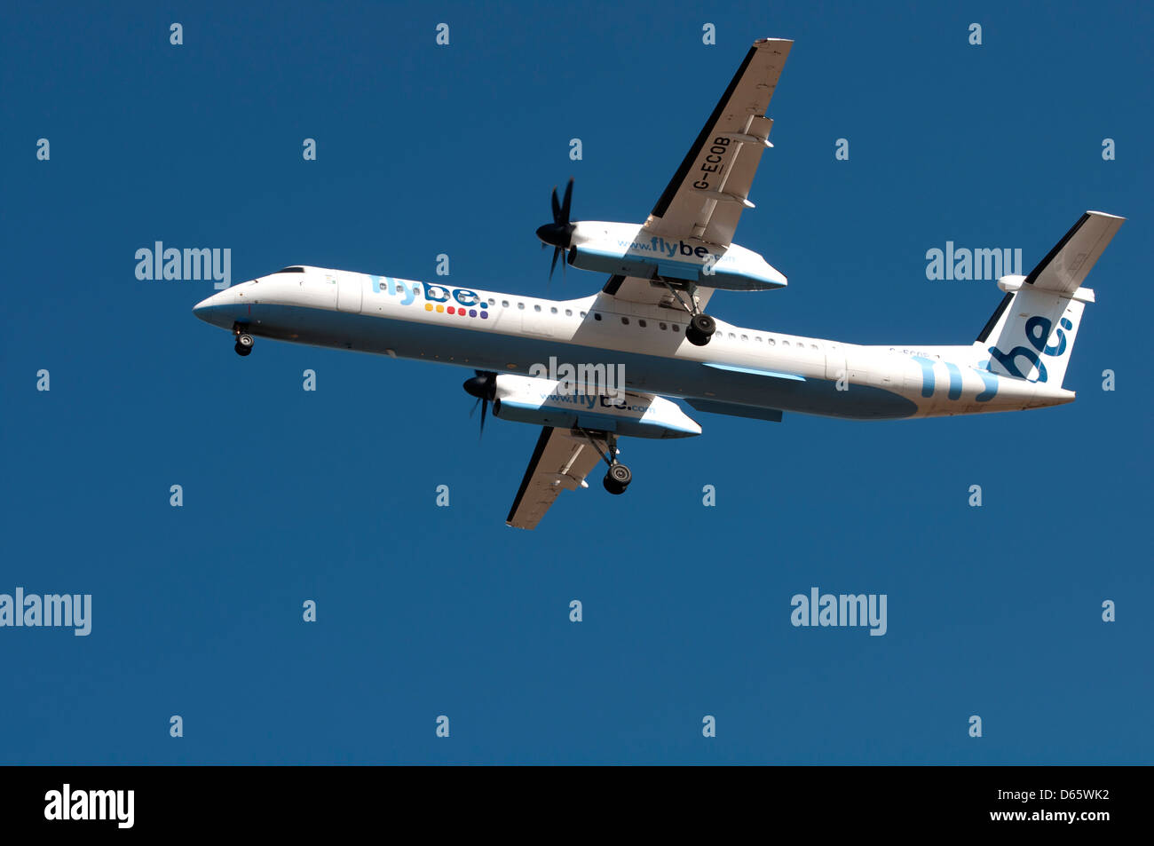 Flybe DHC Dash 8 approaching Birmingham Airport Stock Photo