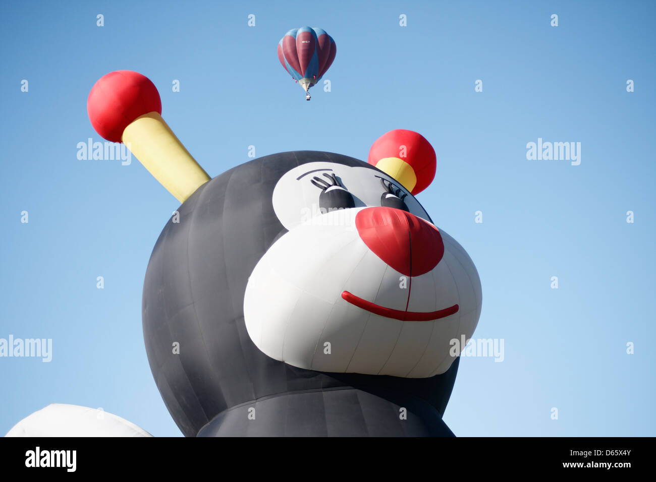 A bumblebee-shaped hot-air balloon called Lilly Little Bee in Saga International Balloon Fiesta, Saga, Japan. Stock Photo