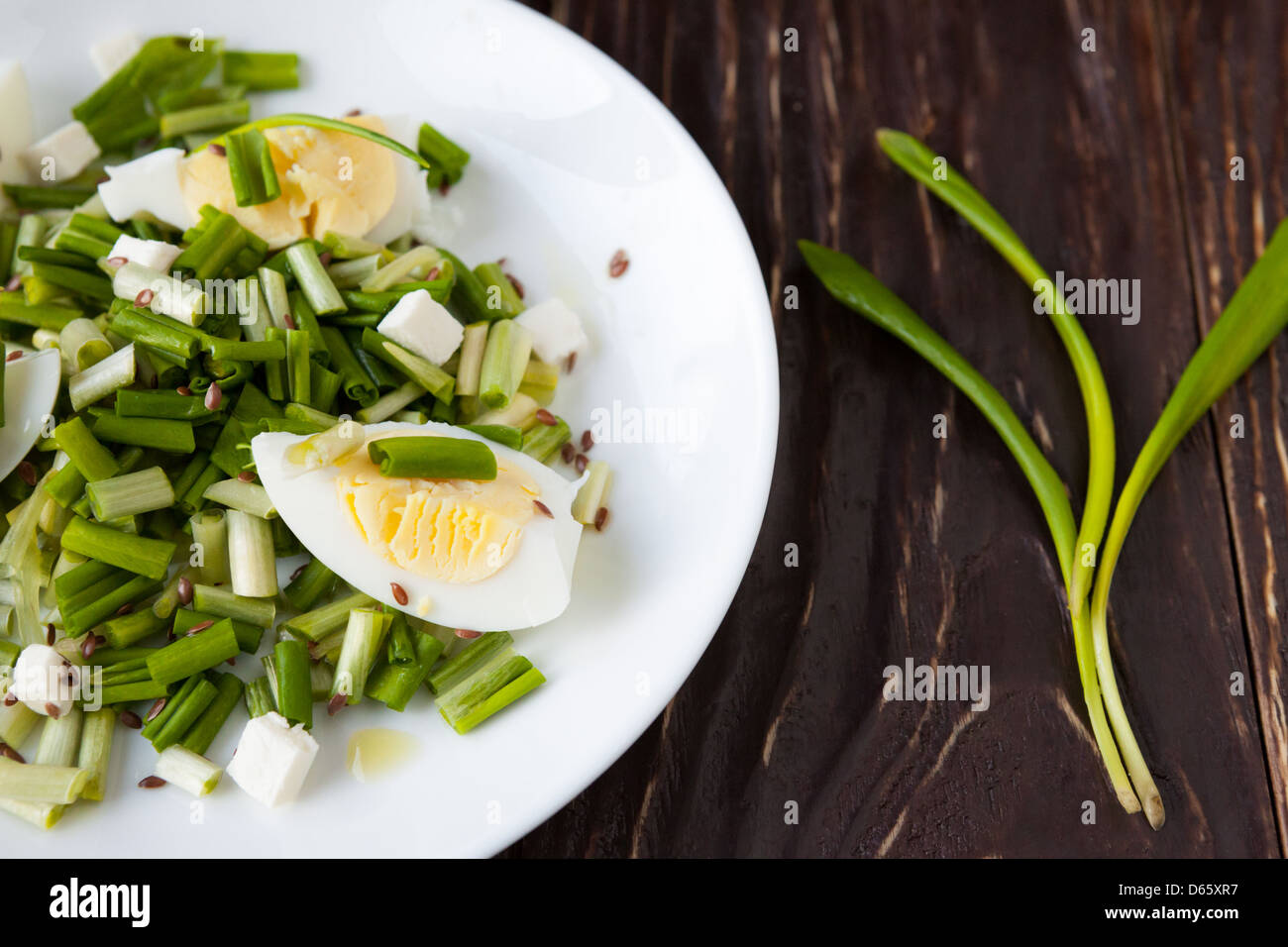 spring salad with fresh herbs and eggs, food Stock Photo