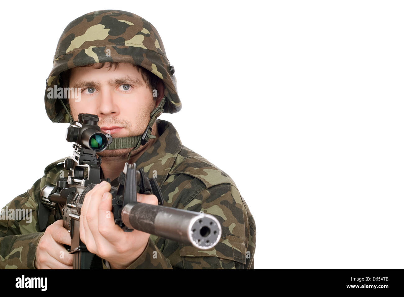 Armed soldier pointing m16 Stock Photo