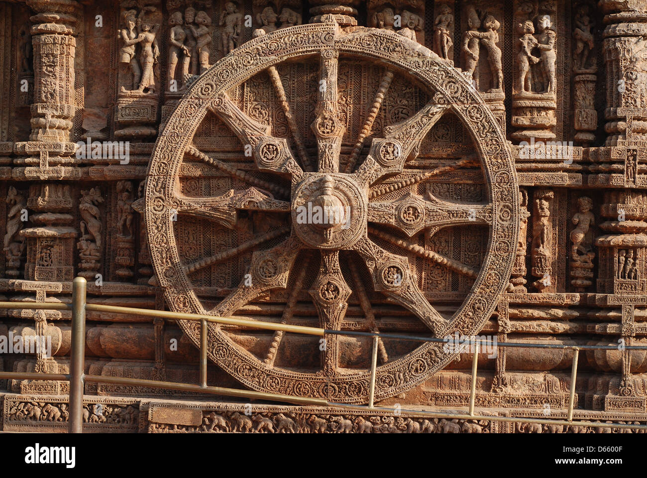 konark sun temple,orissa,india . this stone carved stone wheel represents chariot of sun god. Stock Photo