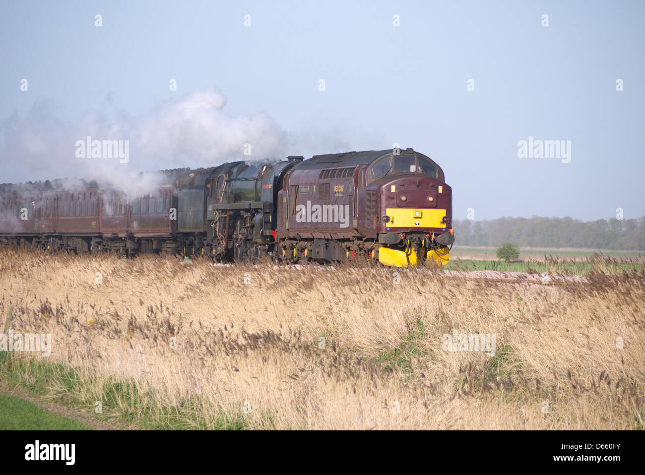 Vintage Class 37 diesel and steam loco "Oliver Cromwell, Skegness 2011