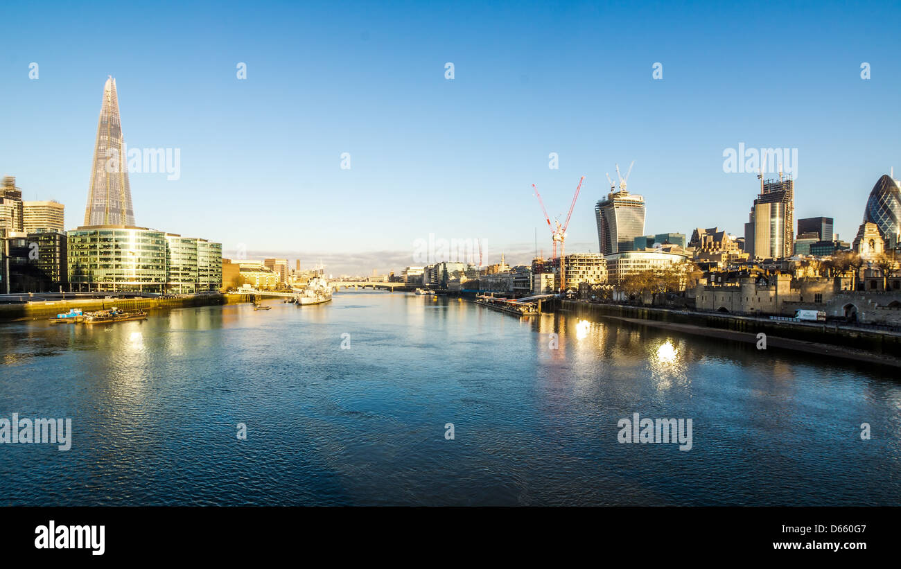 Panorama of the river Thames taken from tower bridge Stock Photo