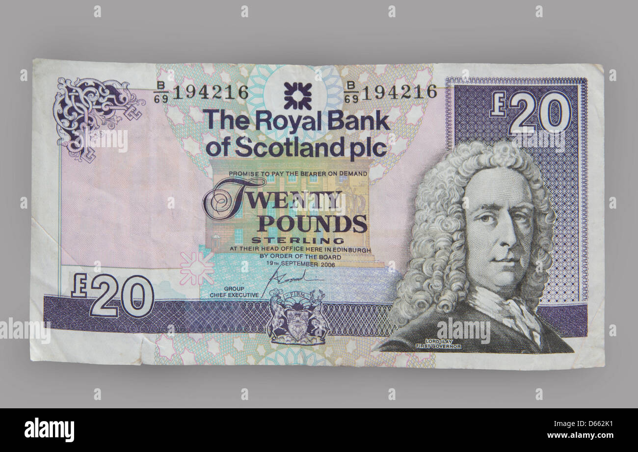 Scottish sterling bank notes. Money  £20  twenty pounds  Royal Bank of Scotland   134448 Bank note Stock Photo