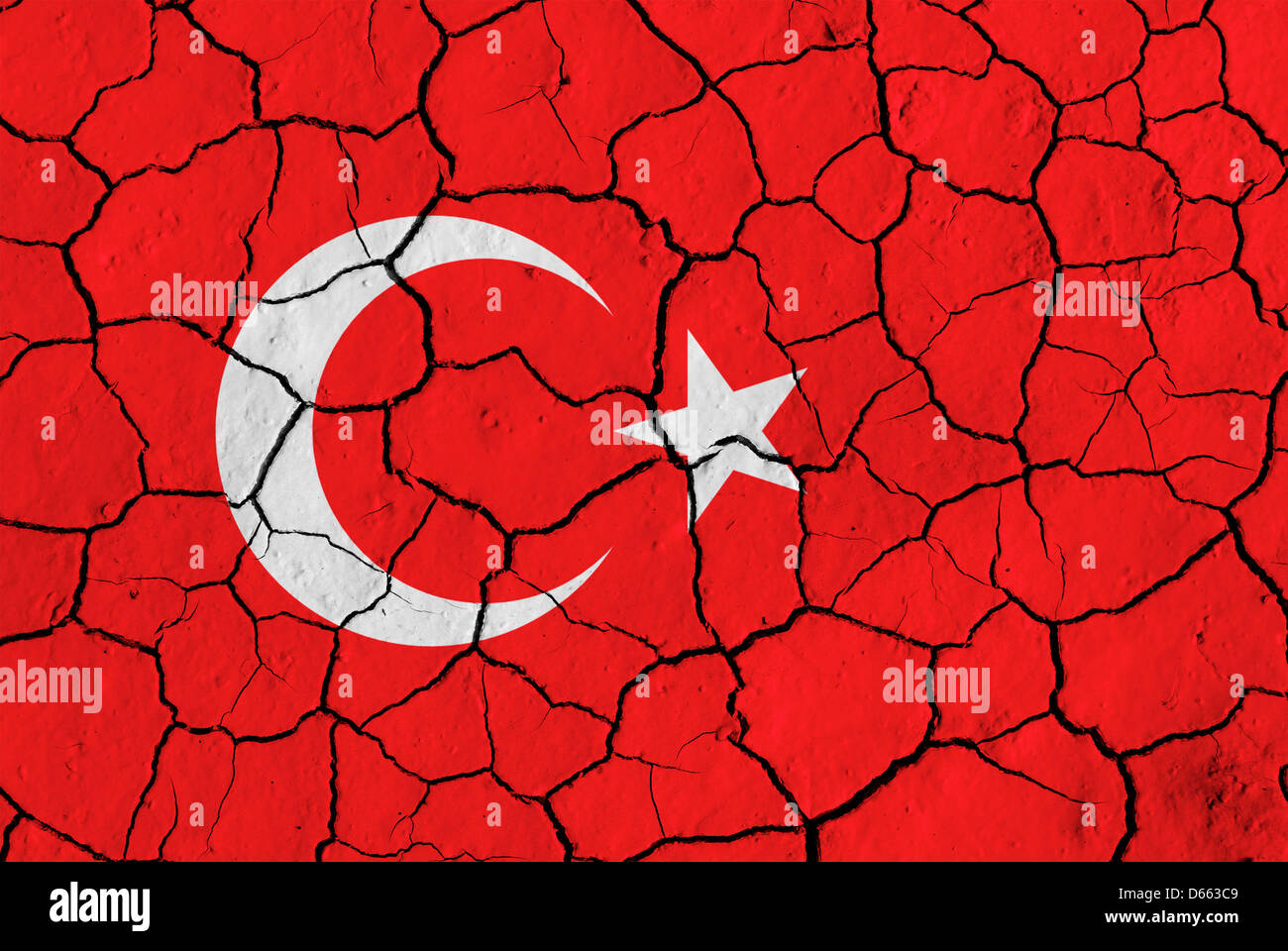 Flag of Turkey over cracked background Stock Photo