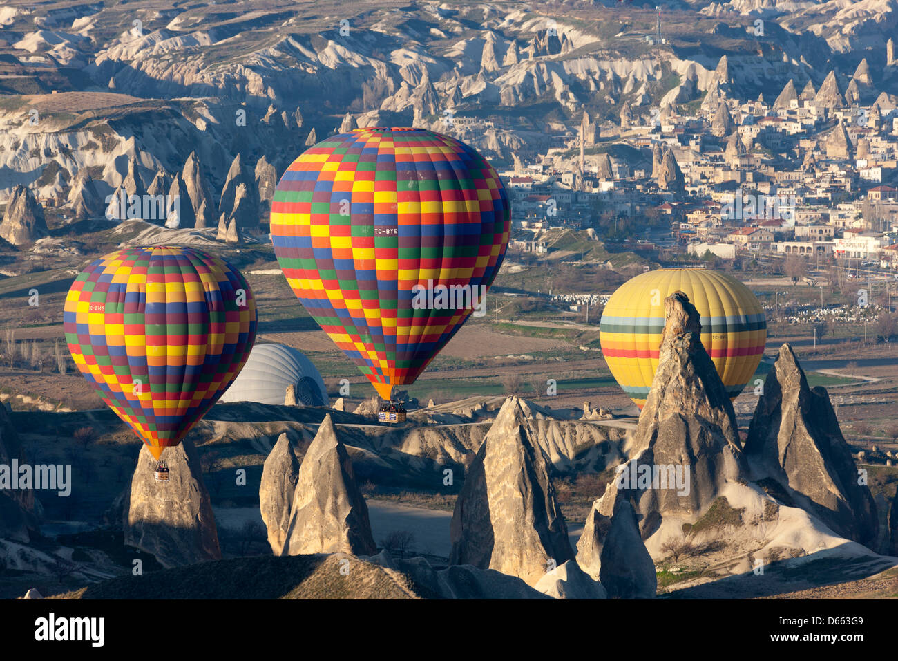 Hot air balloon flight in Göreme, Cappadocia, Turkey Stock Photo