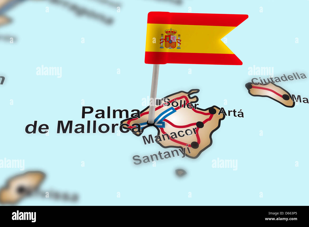pin with flag of Spain in Palma de Mallorca Stock Photo