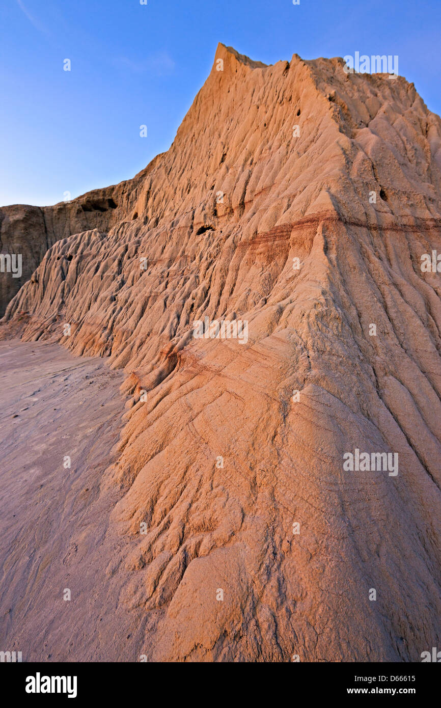 Formations of Castle Butte during dusk in Big Muddy Badlands, Southern Saskatchewan, Canada. Stock Photo