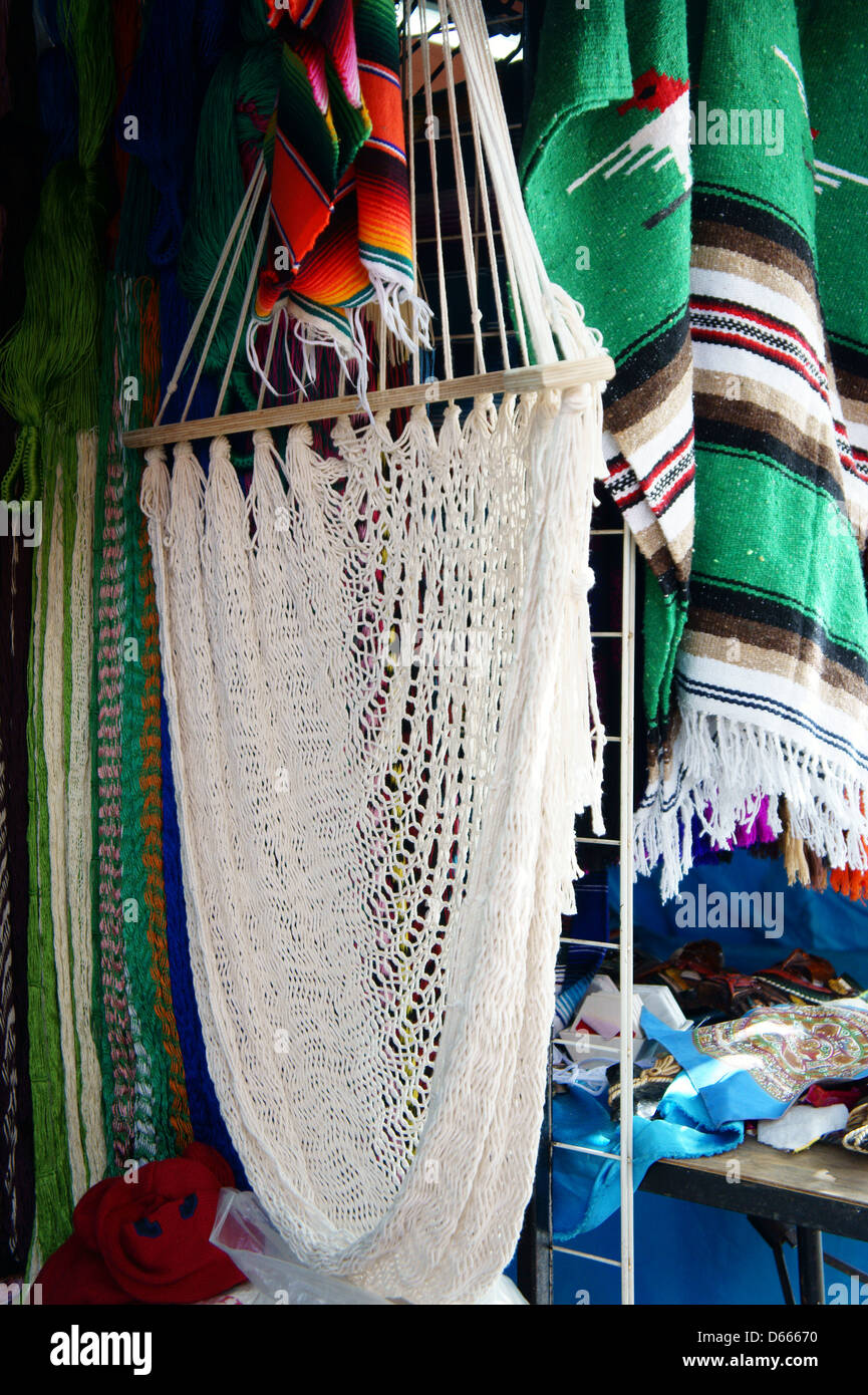 White mexican hammock, Mercado 28 souvenirs and handicrafts market in Cancun, Mexico Stock Photo