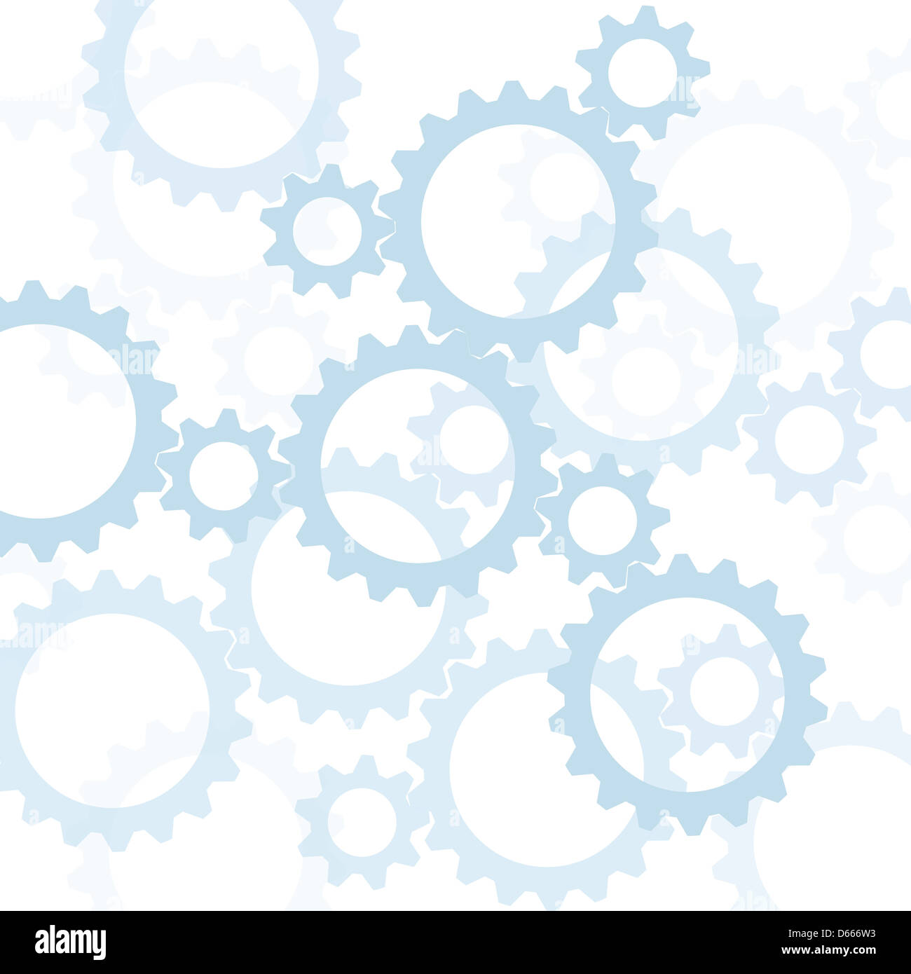Blue interlocking gears silhouetted against white Stock Photo