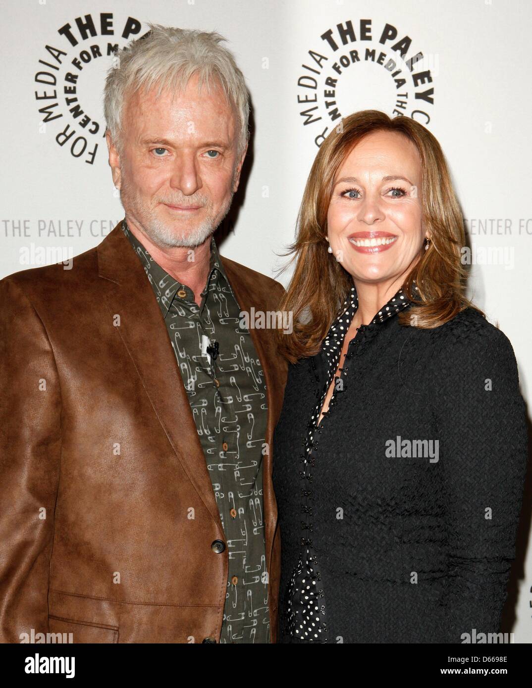 Los Angeles, CA, USA. April 12, 2013. Anthony Geary, Genie Francis at arrivals for General Hospital: Celebrating 50 Years and Looking Forward, Paley Center for Media, Los Angeles.  Photo By: Emiley Schweich/Everett Collection/Alamy Live News Stock Photo