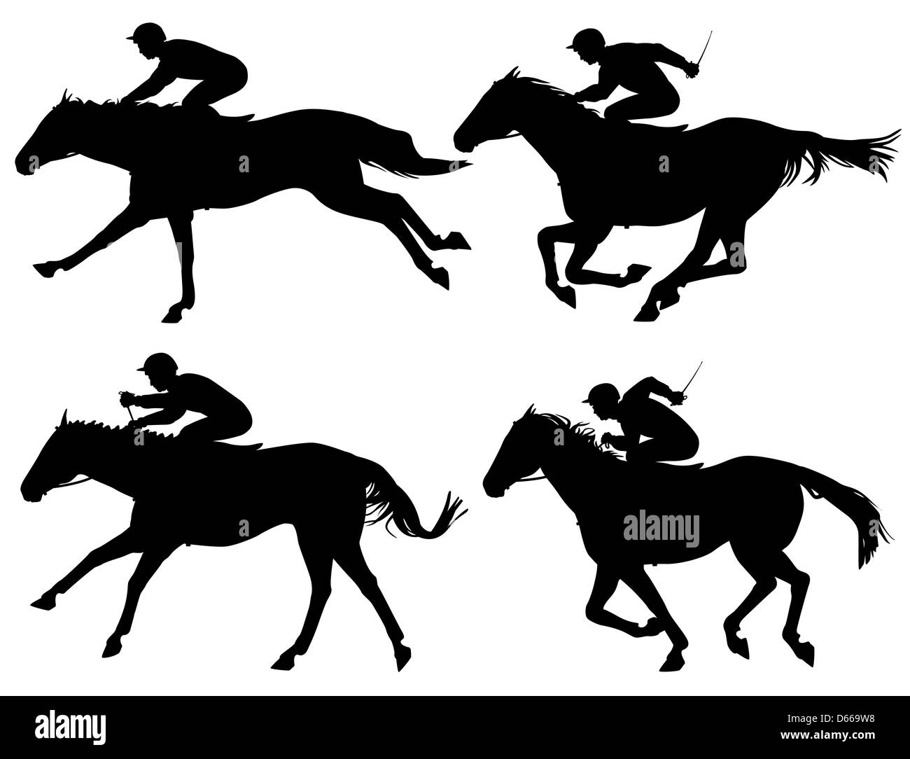 Illustrated silhouettes of racing horses and jockeys Stock Photo