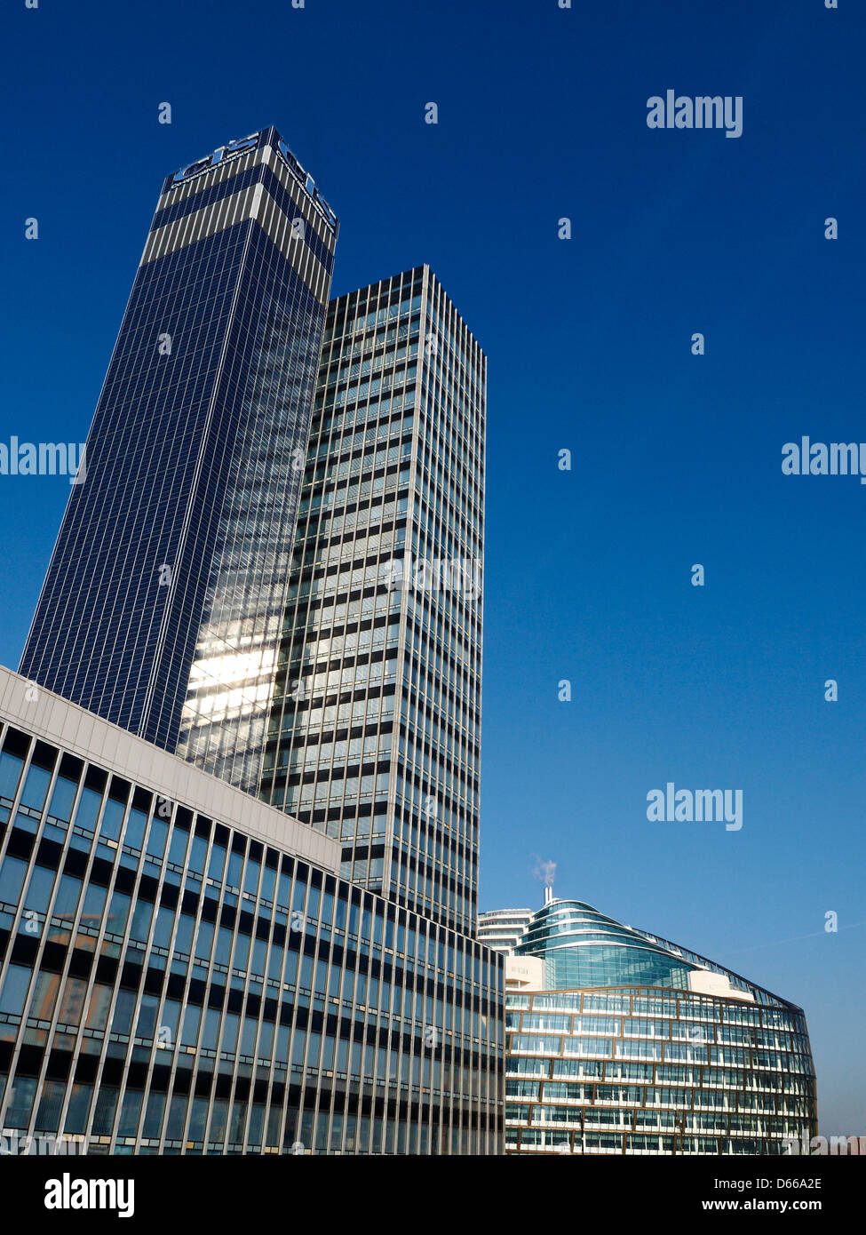 The old co-op CIS building with new Noma co-op headquarters building in Manchester UK Stock Photo