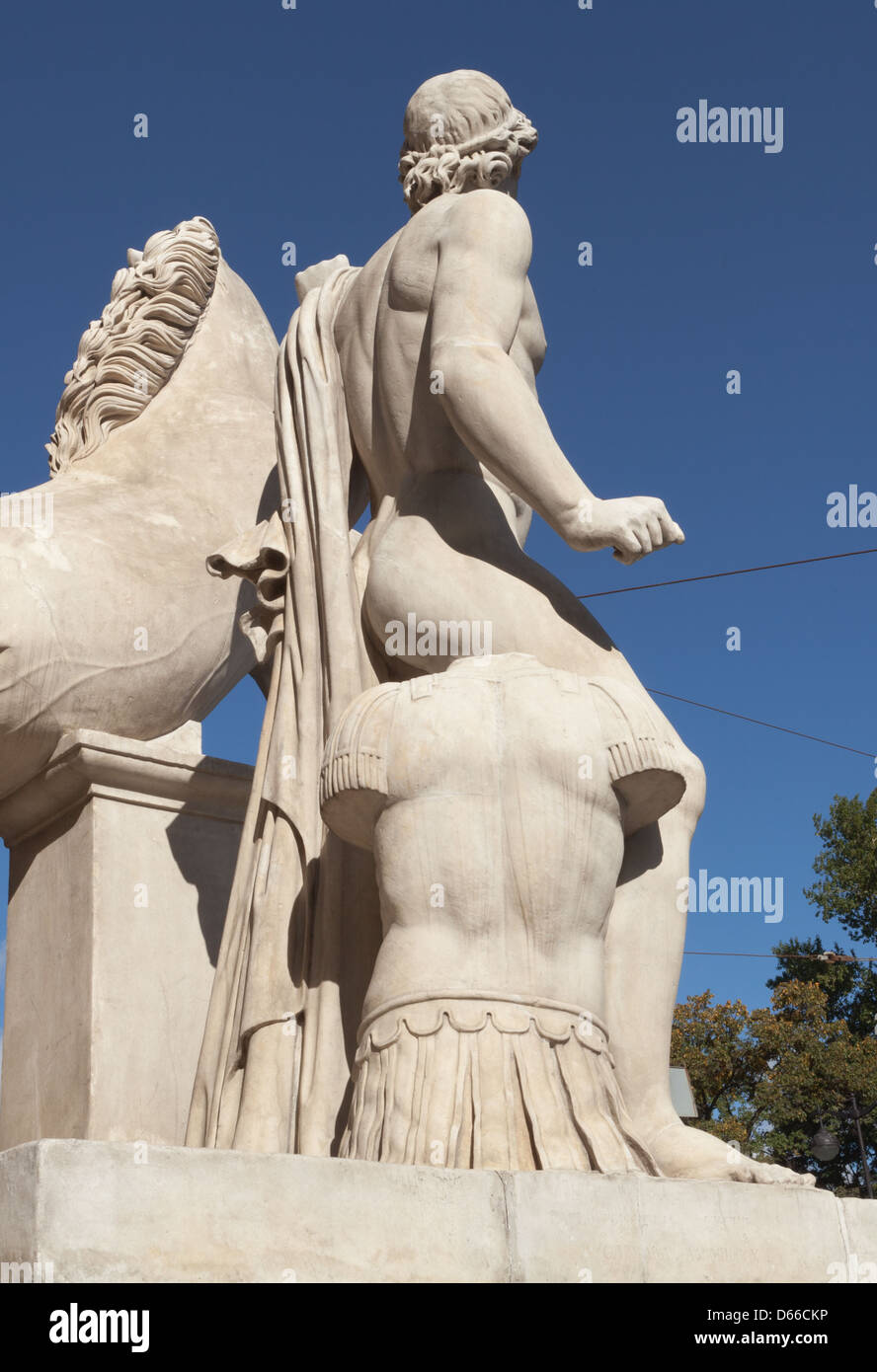 The marble statues of the Dioscuri standing beside their horses. Saint