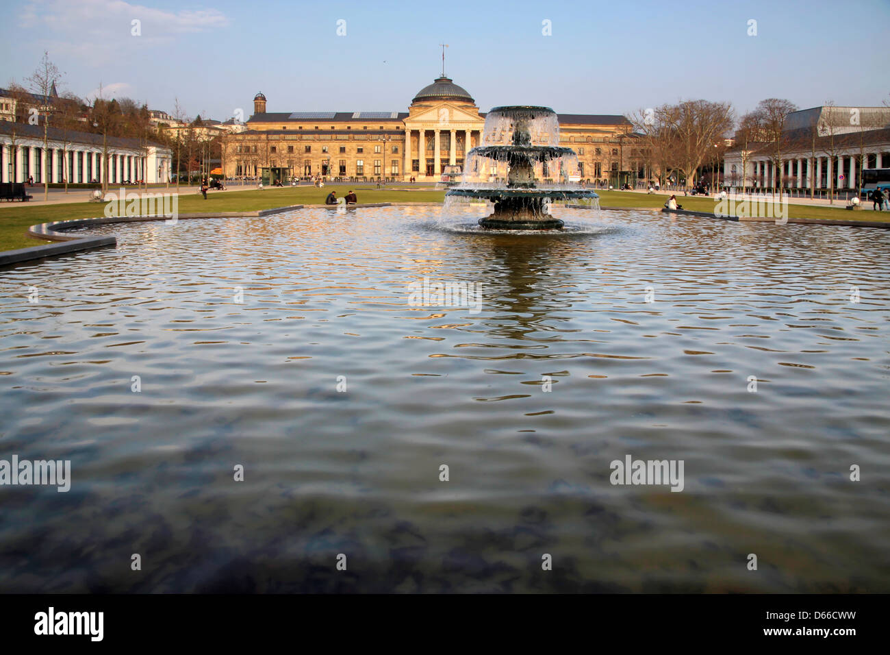 Spa house and fountain in Wiesbaden, Hesse, Germany Stock Photo
