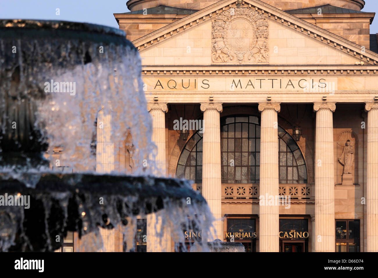 Spa house and fountain in Wiesbaden, Hesse, Germany Stock Photo