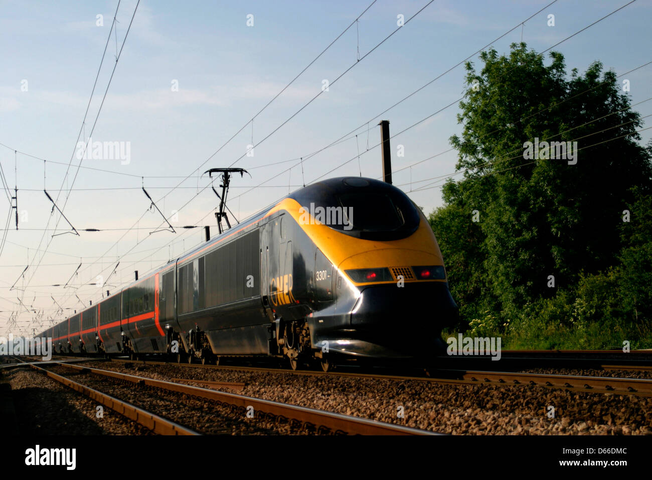 GNER, class Eurostar 3301 Electric train, East Coast Main Line, Peterborough, Cambridgeshire, England Stock Photo