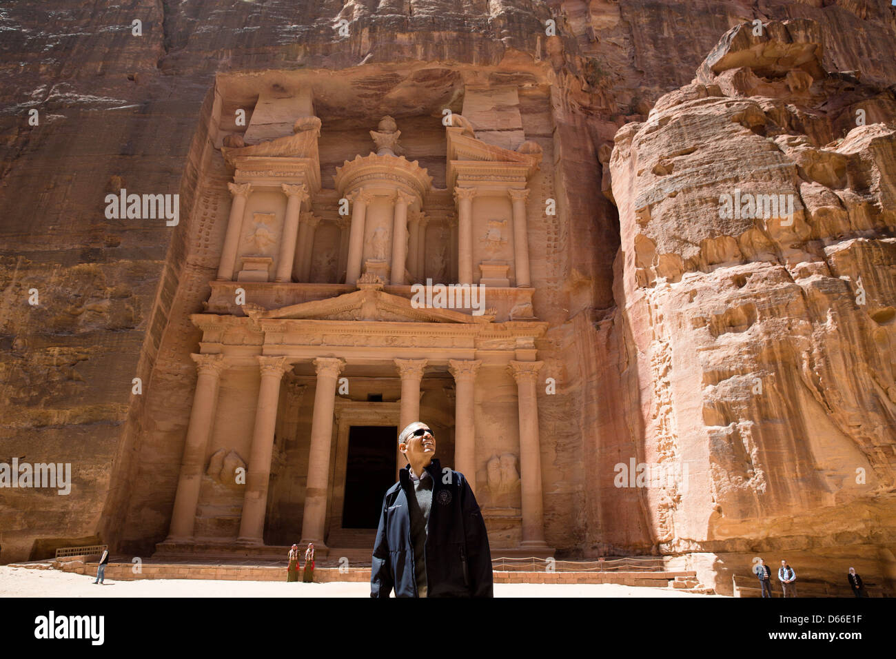 US President Barack Obama's tours the ancient city of Petra March 23, 2013 in Jordan. Stock Photo
