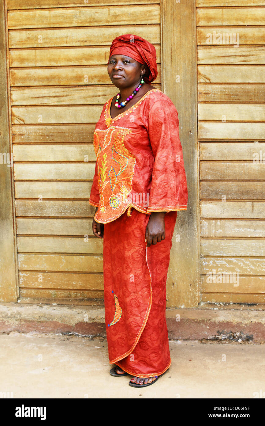 Full body shot of mature African woman in traditional clothing or boubou Stock Photo