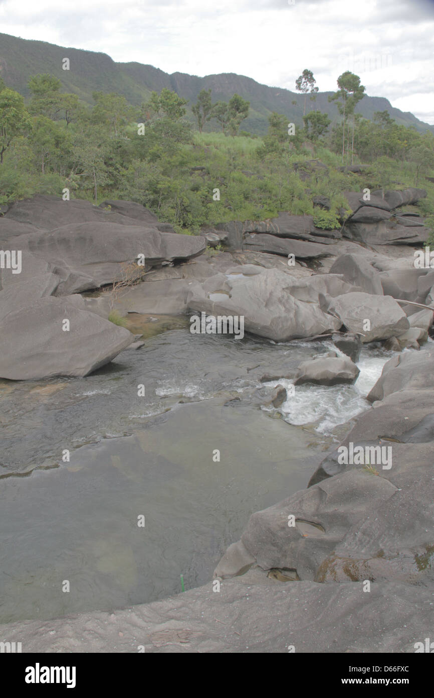 River stream at Vale da Lua, moon valley, at Chapada dos Veadeiros, Central Brazil Stock Photo